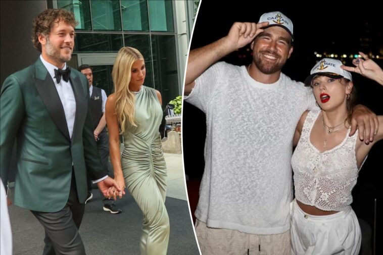 matt-stafford’s-wife-kelly-rocks-stunning-green-dress-for-travis-kelce-taylor-swift-wedding