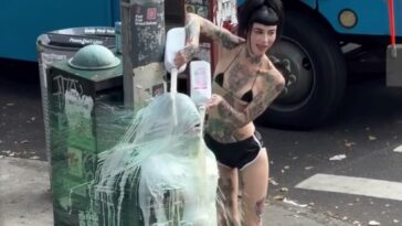 brooklyn-dominatrix-saran-wraps-sub-to-street-pole,-douses-him-in-milk