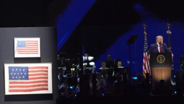 trump-has-one-of-the-country’s-first-flags-on-stage,-dating-from-1777,-during-fourth-of-july-speech