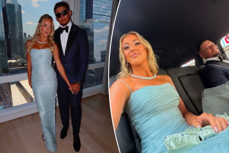patrick-mahomes,-wife-brittany-show-off-attire-from-travis-kelce-taylor-swift-wedding