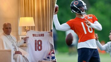bears’-caleb-williams-gifts-chicago-native-pope-leo-xiv-autographed-jersey