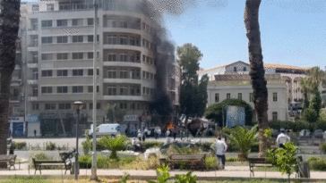 video-shows-bomb-rock-damascus-hotel-where-french-president-macron-is-staying-during-syrian-state-visit