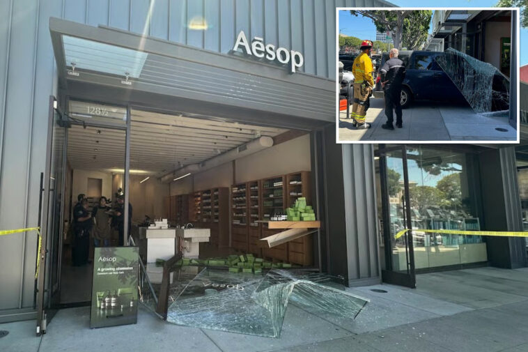 car-smashes-through-luxury-aesop-soap-store,-leaving-onlookers-shocked