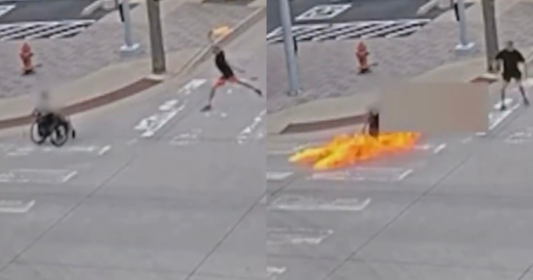 watch:-video-shows-man-in-wheelchair-set-on-fire-by-molotov-cocktail-wielding-attacker-outside-oklahoma-city-police-headquarters
