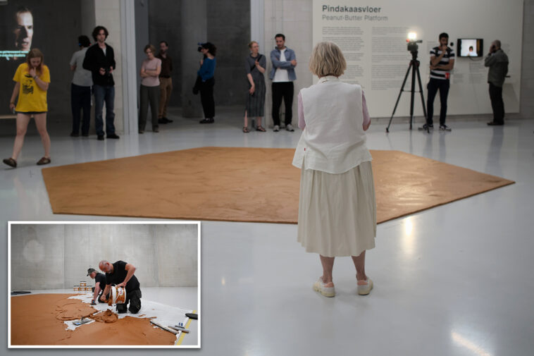 museum-spreads-800-pounds-of-peanut-butter-on-floor-in-honor-of-late-artist