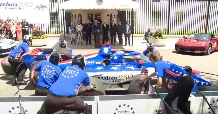 indycar-crew-wows-president-trump-with-6-second-pit-stop-outside-white-house-(video)