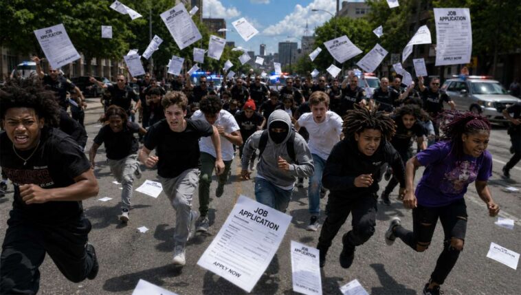 police-instantly-disperse-‘teen-takeover’-by-firing-job-applications-into-crowd