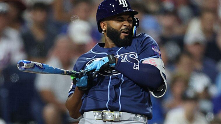 mlb-all-star-game-scare-as-rays-slugger-junior-caminero-exits-after-taking-98-mph-fastball-to-hand