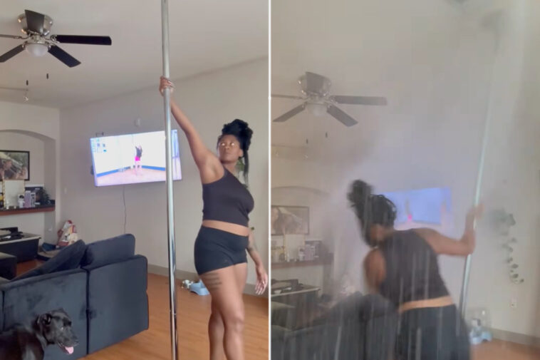 texas-pole-dancer-knocks-into-ceiling-sprinkler,-floods-apartment-in-wild-video