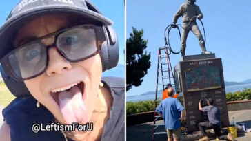 unhinged-woke-woman-goes-nuts,-vandalizes-tribute-to-fishermen-after-mistaking-rope-for-noose