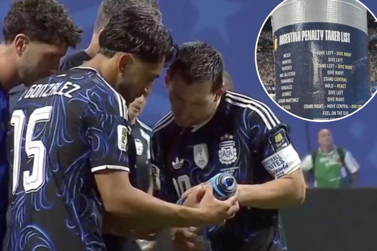 the-moment-lionel-messi-discovered-england-goalie’s-cheat-sheet-taped-to-water-bottle-after-stunning-world-cup-finish
