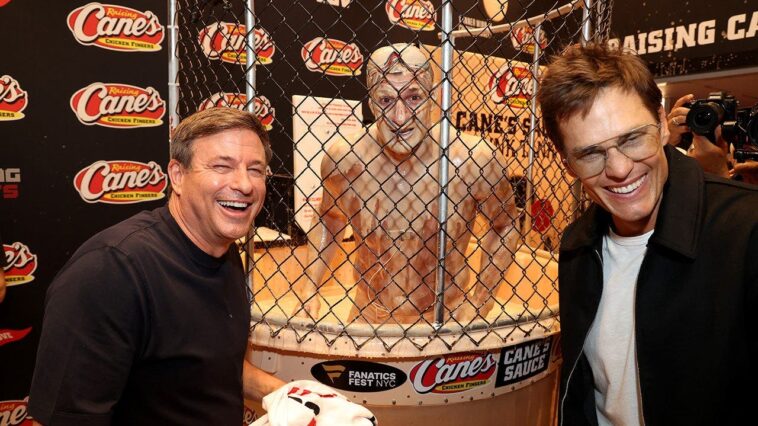 raising-cane’s-owner-todd-graves-on-how-viral-tom-brady-rob-gronkowski-dunk-tank-came-to-be-at-fanatics-fest