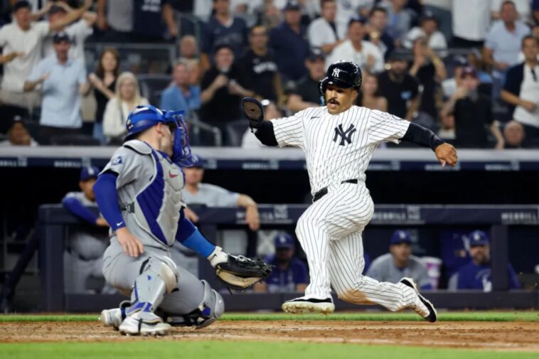 trent-grisham-gets-thrown-out-at-plate-as-familiar-yankees-dodgers-story-unfolds-again