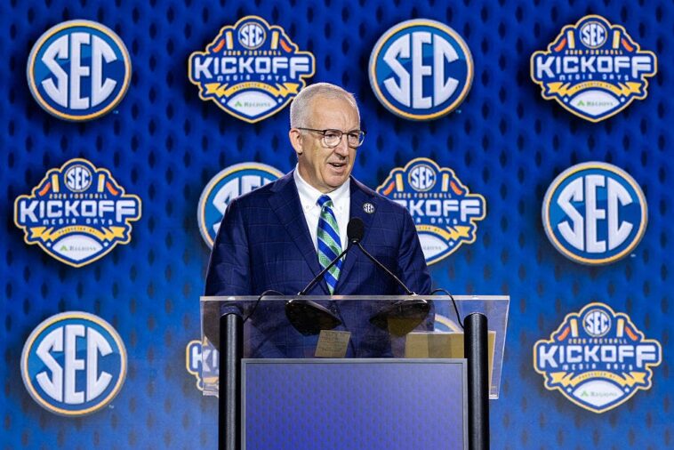 greg-sankey-addresses-sec-breakaway-talk-as-michigan-tries-to-steal-spotlight-with-ad-warde-manuel-decision