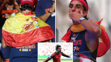 spanish-world-cup-final-hero-ferran-torres-dons-red-‘make-spain-great-again’-cap-at-homecoming-parade