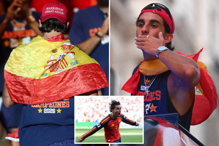 spanish-world-cup-final-hero-ferran-torres-dons-red-‘make-spain-great-again’-cap-at-homecoming-parade