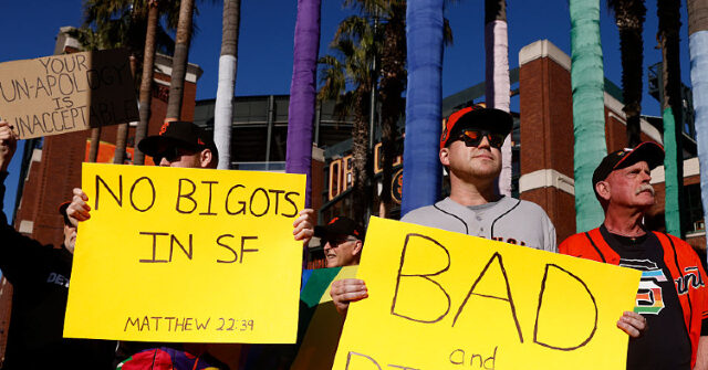 report:-leftist-californians-protest-giants-at-the-ticket-booth-following-bible-verse-display-on-pride-night