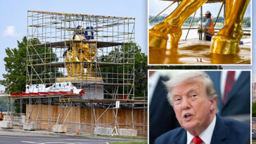 trump-gives-first-look-of-gold-makeover-to-iconic-arts-of-war-dc-sculptures