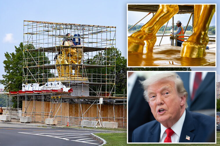 trump-gives-first-look-of-gold-makeover-to-iconic-arts-of-war-dc-sculptures