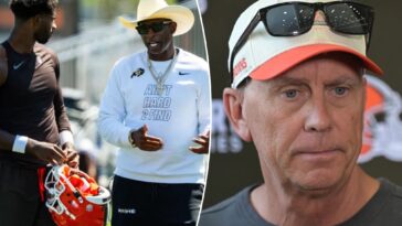 deion-sanders-meets-with-new-browns-coach-todd-monken,-watches-shedeur-at-camp