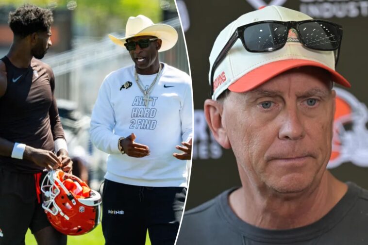deion-sanders-meets-with-new-browns-coach-todd-monken,-watches-shedeur-at-camp
