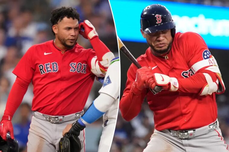 dodgers-pitcher-drills-red-sox-star-willson-contreras-in-head,-knocks-him-from-game