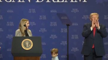 “i-didn’t-want-him-to-be-like-biden-and-fall-off-the-stage!”-–-trump-stops-toddler-from-running-off-stage-in-las-vegas-(video)