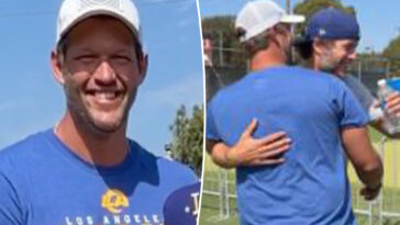 clayton-kershaw-visits-longtime-friend-matthew-stafford-at-rams-training-camp