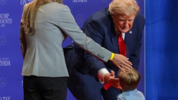 watch:-trump-instantly-switches-to-grandpa-mode-as-toddler-careens-in-front-of-him-heading-to-edge-of-stage,-and-the-audience-loves-every-second