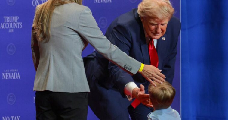 watch:-trump-instantly-switches-to-grandpa-mode-as-toddler-careens-in-front-of-him-heading-to-edge-of-stage,-and-the-audience-loves-every-second