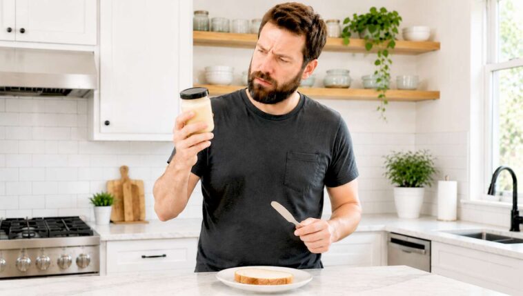 man-unsure-whether-wife’s-vanilla-honey-goat-butter-spread-is-for-toast-or-face