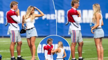 jaxson-dart-shares-quiet-moment-with-girlfriend-marissa-ayers-at-giants-training-camp