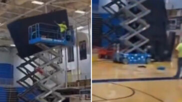 extraordinary-video-shows-failed-jumbotron-installation-—-shatters-into-pieces-as-it-slams-on-gym-floor