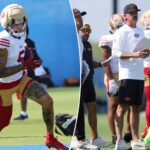 49ers’-mike-evans-goes-viral-for-bizarre-fashion-statement-during-scrimmage-against-chargers