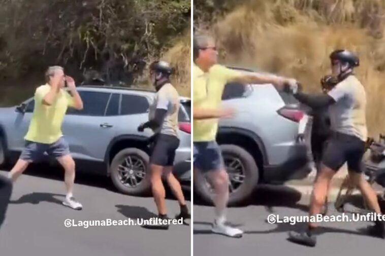 cyclist-and-driver-fight-on-pacific-coast-highway-in-laguna-beach