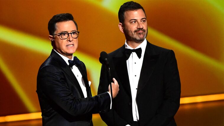 stephen-colbert-emerges-from-cancellation-to-urge-emmy-voters-to-select-jimmy-kimmel-over-own-show