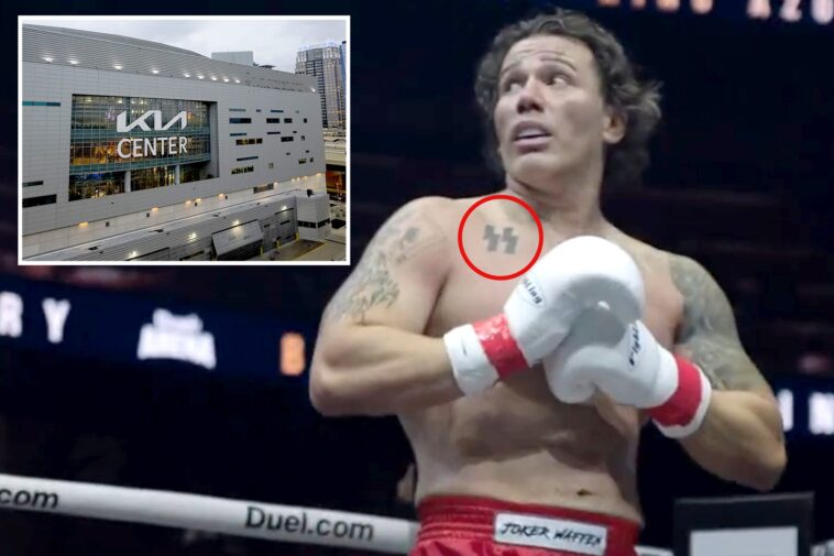 vile-kickboxer-with-ss-tattoo-gives-nazi-salute-after-beating-jewish-fighter-—-as-supporters-hold-swastika-banner
