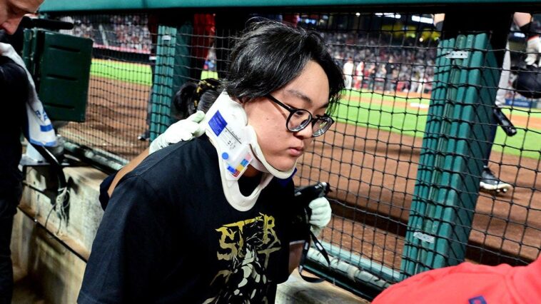 photographer-hit-in-head-with-hard-foul-ball-at-yankees-angels-game,-carted-off-in-scary-scene