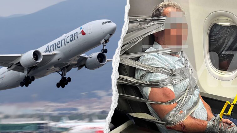 american-airlines-passenger-duct-taped-to-seat-after-alleged-racist,-homophobic-midair-outburst