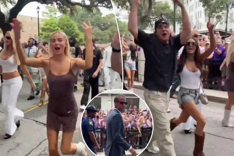 lane-kiffin-joined-by-livvy-dunne,-theo-von-and-brooks-nader-for-wild-first-lsu-entrance