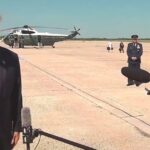 reporters-rush-to-president-trump-after-emergency-slide-deploys-on-new-air-force-one-(video)