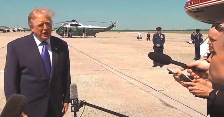 reporters-rush-to-president-trump-after-emergency-slide-deploys-on-new-air-force-one-(video)
