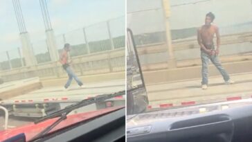 nyc-daredevil-dances,-jumps-on-flatbed-truck-as-it-speeds-across-george-washington-bridge,-wild-video-shows