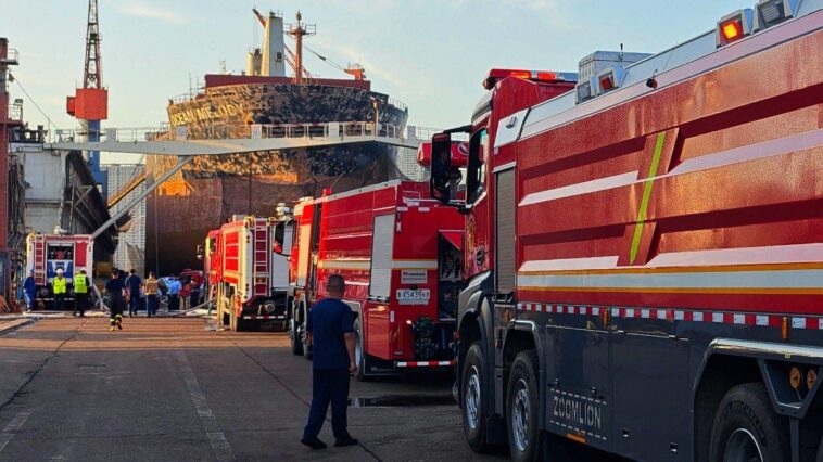fire-aboard-cargo-ship-undergoing-repairs-at-busy-chinese-port-leaves-25-people-dead,-five-more-injured