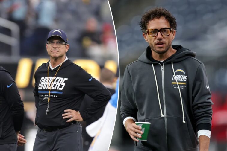mike-mcdaniel-jokes-he-looks-like-chargers-‘it-guy’-next-to-jim-harbaugh