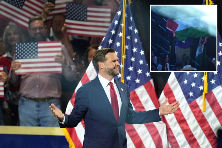 protester-heckles-jd-vance,-spices-up-his-gop-midterm-convention-speech:-‘just-discovered-the-symbol-of-the-far-left’