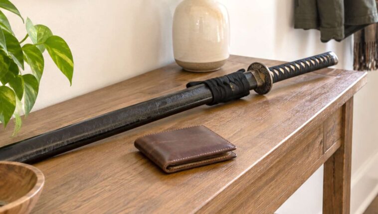 life-hack:-avoid-leaving-your-wallet-at-home-by-setting-it-next-to-your-katana
