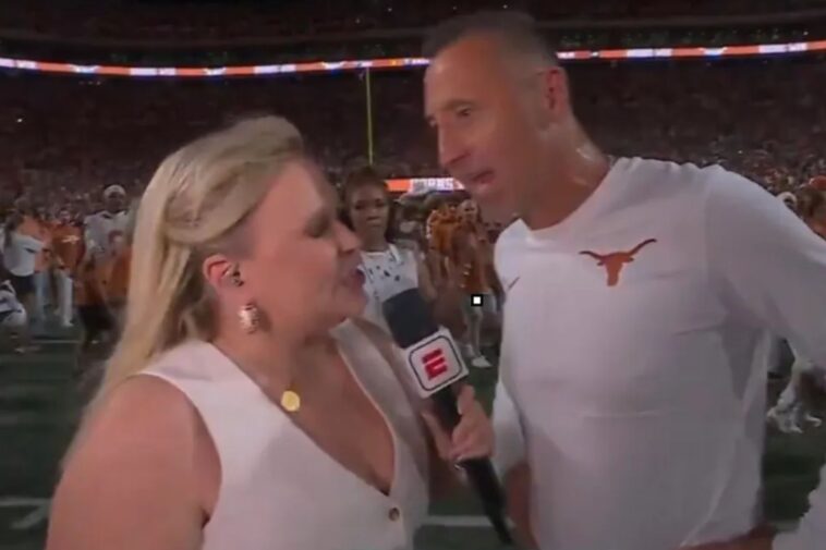 texas’-steve-sarkisian-abruptly-ends-espn-postgame-interview:-‘texas-fight’