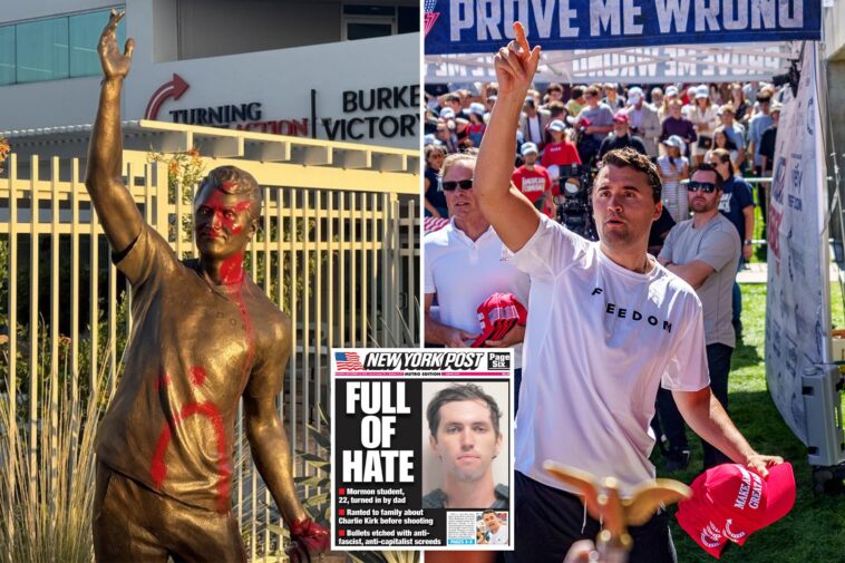 charlie-kirk-statue-vandalized-outside-tpusa’s-phoenix-hq-days-after-it-was-unveiled