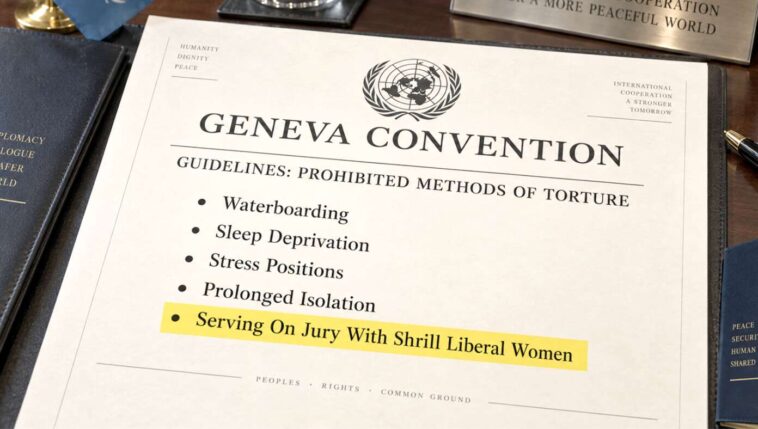 serving-on-jury-with-shrill-liberal-women-added-to-list-of-torture-methods-under-geneva-conventions
